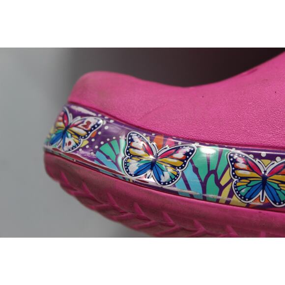 Crocs FunLab Multi-Butterfly band Kinds Clog Electric pink AS IS size J2 rainbow - Picture 9 of 9